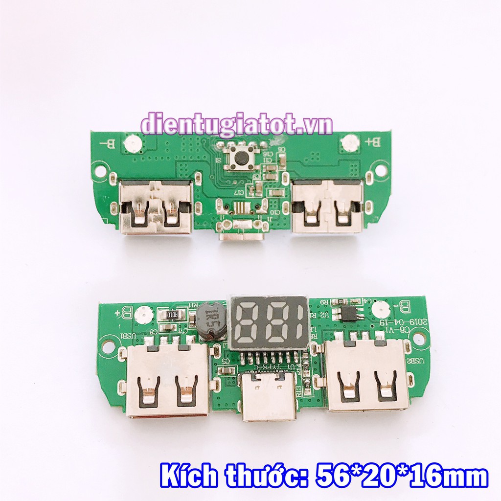 Mạch sạc dự phòng màn LED 5V2.5A 2 cổng, đầu vào type C mới