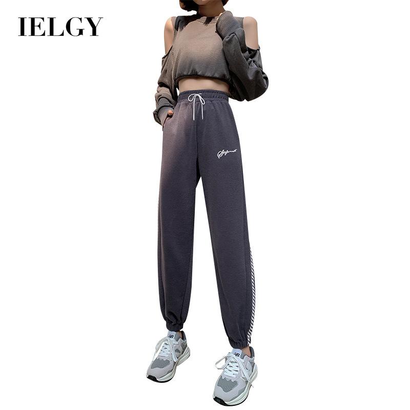 Quần sweatpant IELGY dáng rộng lưng cao in họa tiết màu xám phong cách đường phố thời trang cho nữ