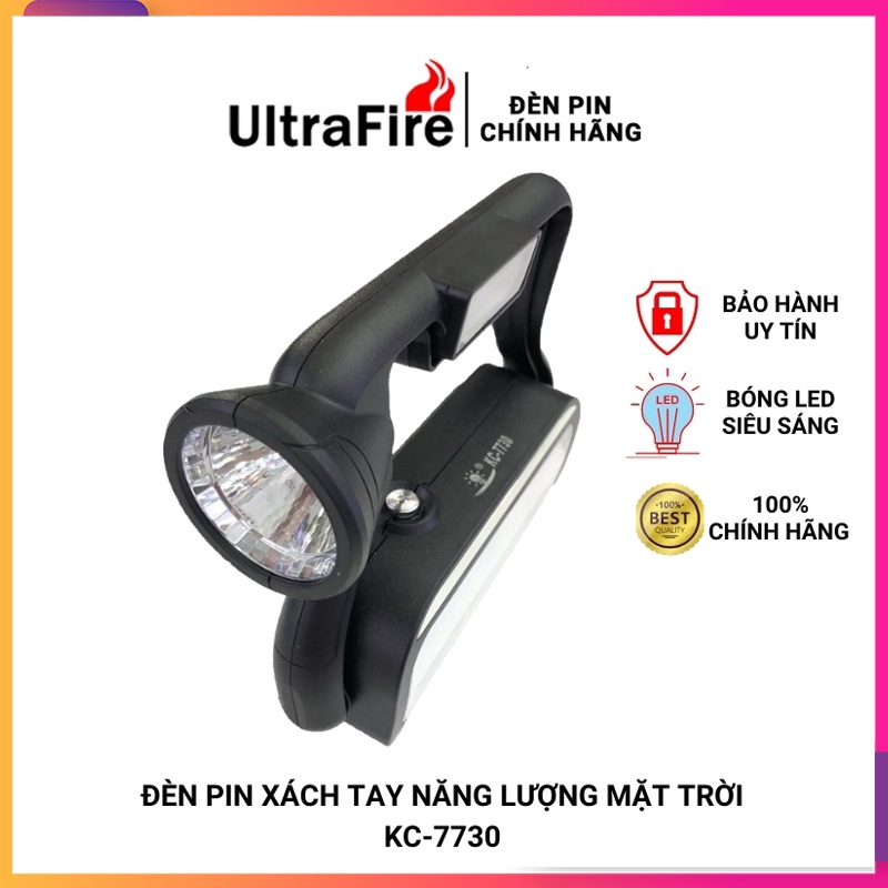 Đèn pin năng lượng mặt trời - Đèn pin xách tay KC-7730 tích điện 3 tác dụng - Bảo hành uy tín