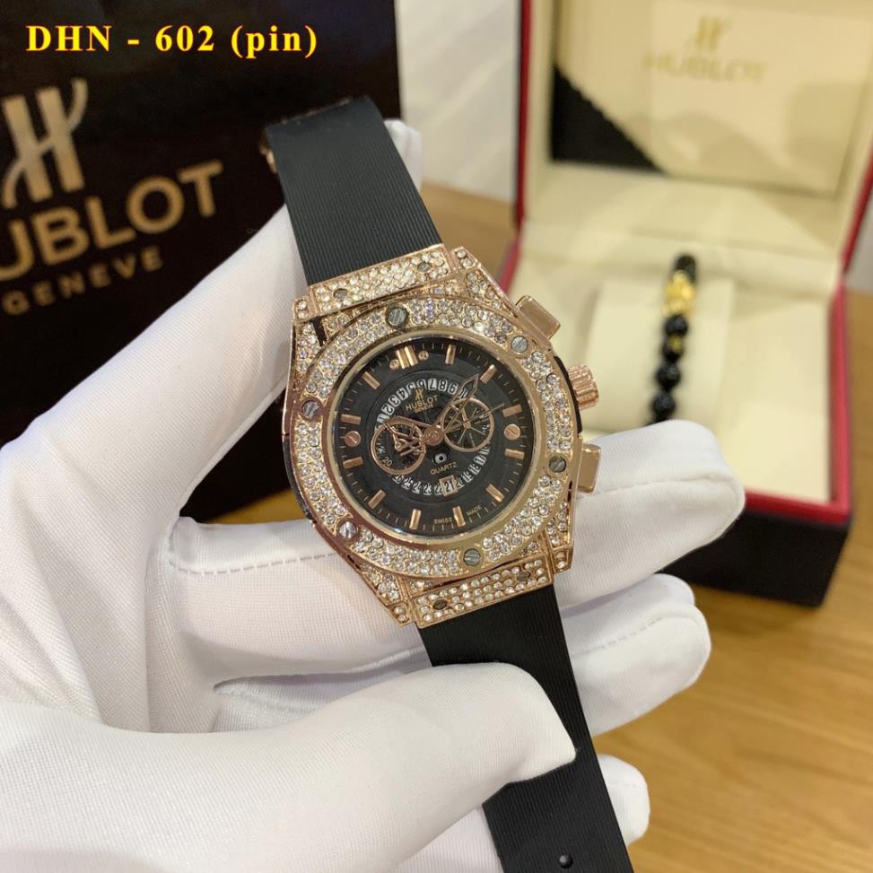 Đồng hồ nữ Hulo máy pin dây cao su mặt full đá cao cấp có bảo hành DHN602 -Shop116