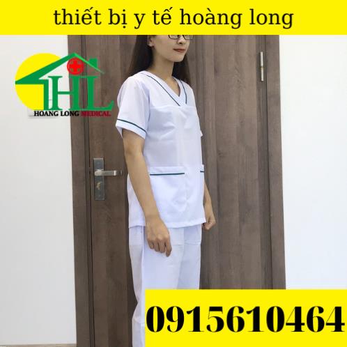 Bộ blouse cổ tim viền xanh lá cây nam nữ cộc tay - bộ scrubs kỹ thuật viên cho điều dưỡng, dược sỹ, y tá, bác sĩ