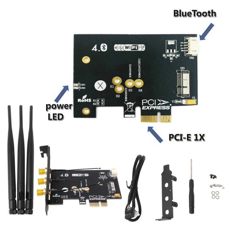 Card WiFi + Bluetooth 4.0 không dây PCI-E 1X cho PC / hackintosh