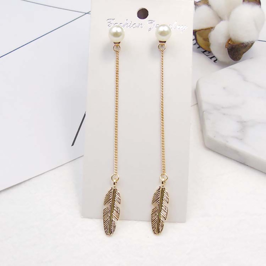 Đôi bông tai dáng rơi họa tiết chiếc lá thời trang cho nữ