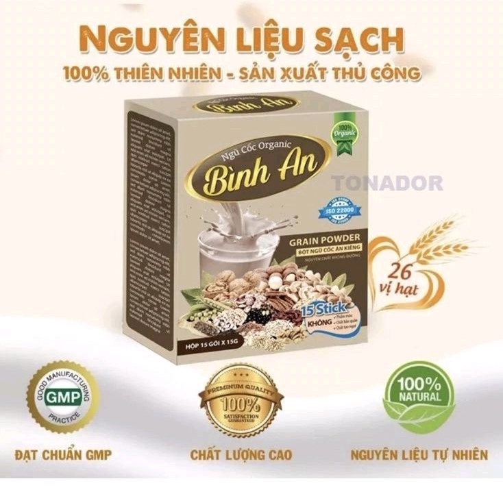 Bột Ngũ cốc Organic dinh dưỡng Bình An - Giúp tăng/ giảm cân, lợi sữa thơm ngon, bổ dưỡng (Hộp 15 gói)