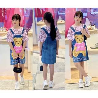 Đầm thun lạnh in yếm jean