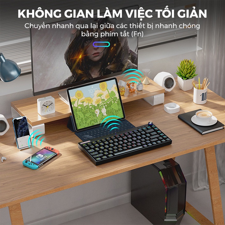 Bàn phím cơ gaming ONEKA KB04 Bluetooth 84 phím cực nhạy nhiều hiệu ứng LED RGB đẹp