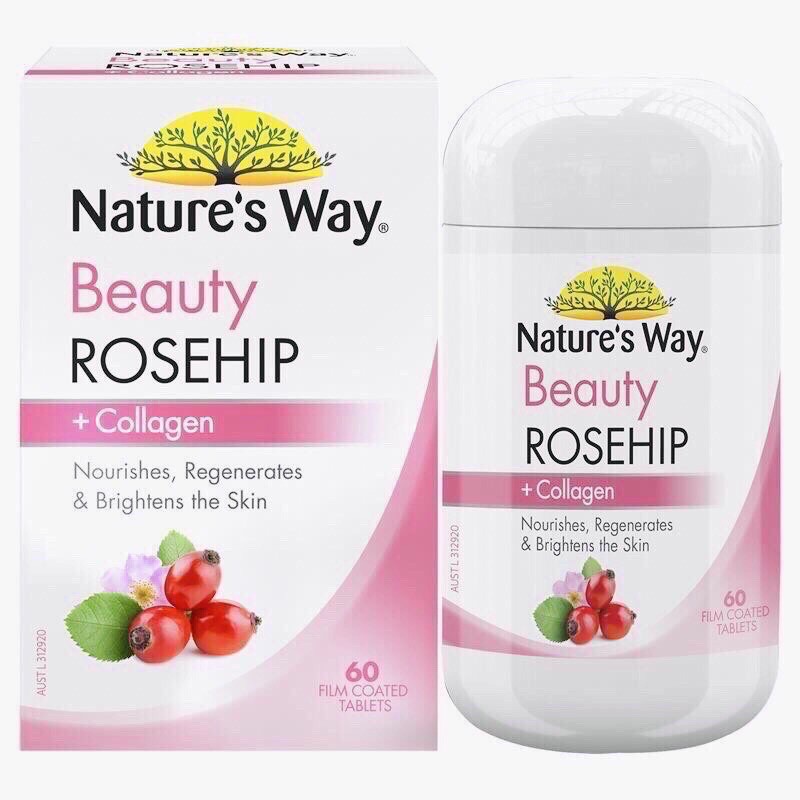 Viên uống trắng da Nature’s Way Beauty Rosehip + Collagen (60 viên) của Úc.