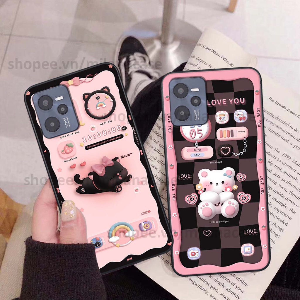 Ốp Realme C35 hình đồng hồ icon gấu mèo cute cực dễ thương ngộ nghĩnh
