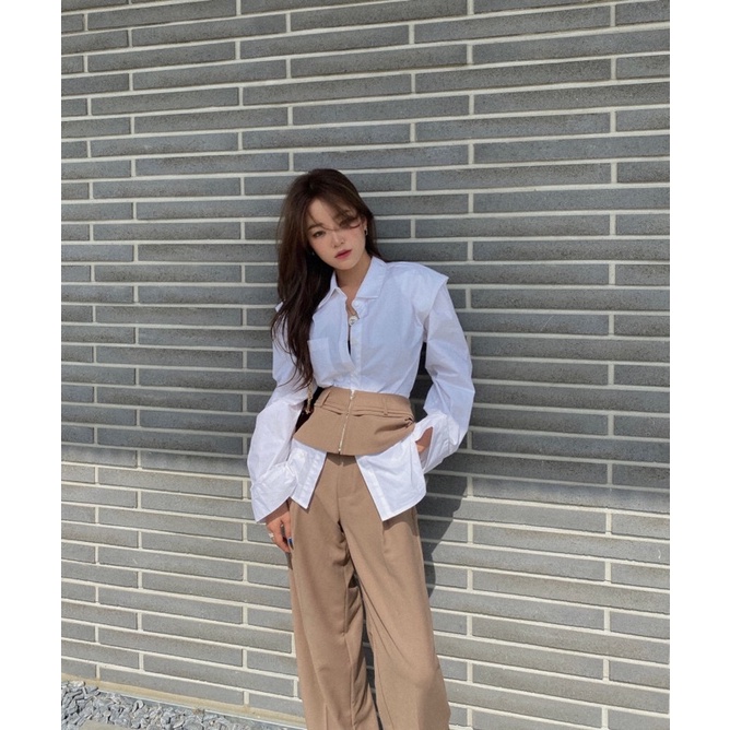 Set áo sơ mi+ quần ống rộng trẻ trung, năng động, mặc đi chơi, đi làm, style công sở