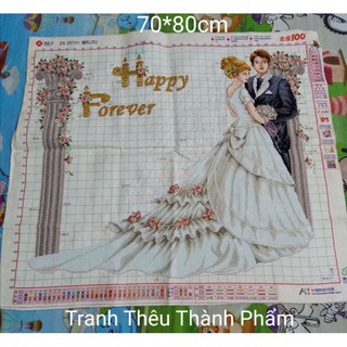 (Đã thêu) Tranh thêu chữ thập thành phẩm mẫu người đám cưới cô dâu chú rể