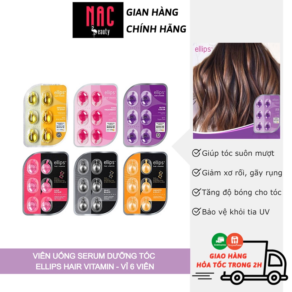 Vỉ 6 Viên Serum Dưỡng Tóc Ellips Hair Vitamin Giúp Phục Hồi, Nuôi Dưỡng Tóc Óng Mượt - Tóc Yếu, Tóc Uốn Nhuộm, Tóc Xoăn