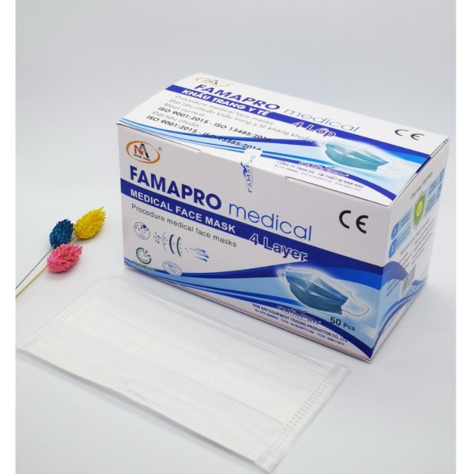 Khấu trang y tế 4 lớp kháng khuẩn Famapro hộp 50c Bảo vệ Sức Khỏe chống dịch