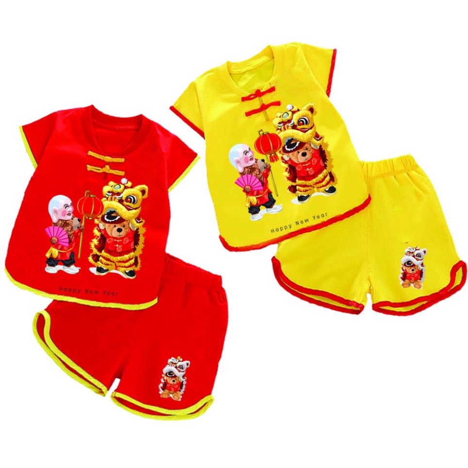 ( Khuyến mãi ) Bộ quần áo tết đồ tết cho bé nút tàu tết xuân hình con con gấu múa lân cho bé từ 6kg-29kg.NT03. .