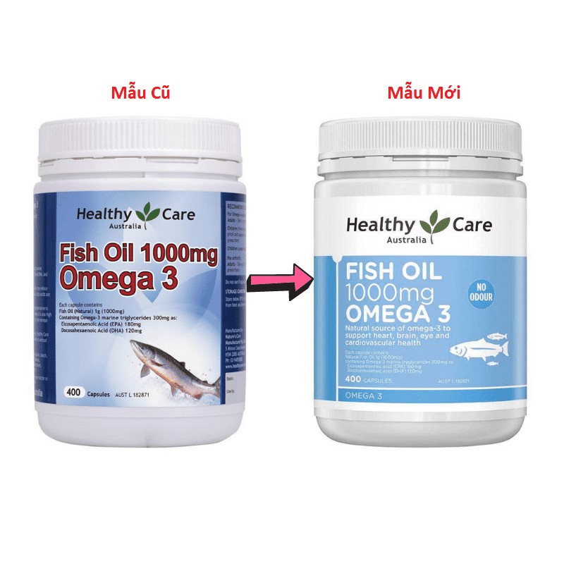 Dầu cá tự nhiên Fish Oil 1000mg Omega 3 Healthy Care, 400 viên - Mẫu mới