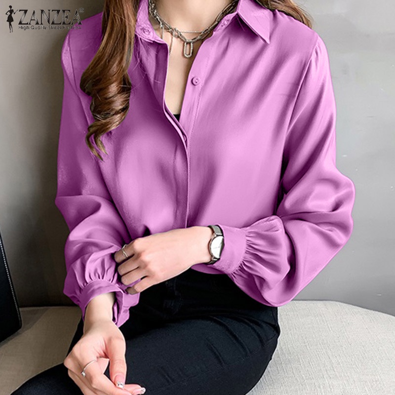 Zanzea Áo Sơ Mi Nữ Tay Dài Phồng Cổ Bẻ Thời Trang Hàn Quốc