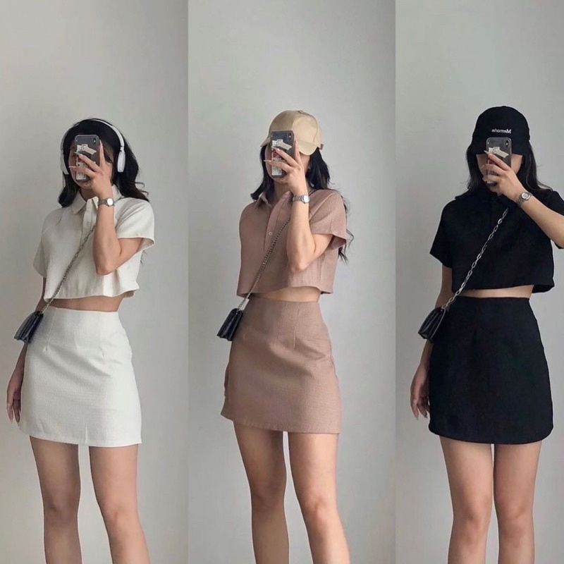 SET POLO CROPTOP XỐP + CHÂN VÁY