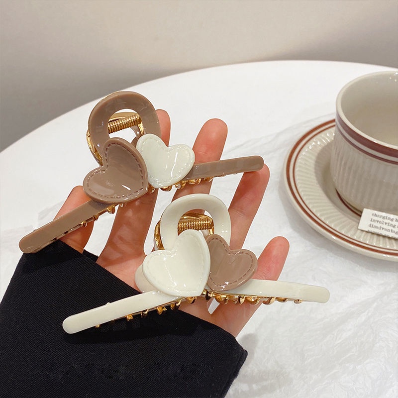 Kẹp Tóc Hình Trái Tim Màu Trà Sữa Dễ Thương Dành Cho Nữ