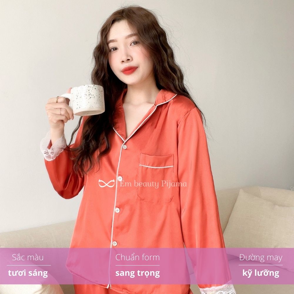 Pijama lụa EMBEAUTY đồ ngủ nữ, bộ mặc nhà dài tay, tiểu thư, sau sinh FREESHIP TẶNG QUÀ_EM14 | BigBuy360 - bigbuy360.vn