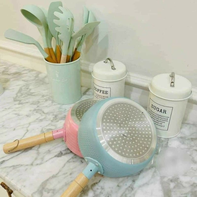 ❤️Chảo chống dính Hàn Quốc sâu lòng đáy inox đường kính 18cm siêu Cute🥦🍅🥩🍳