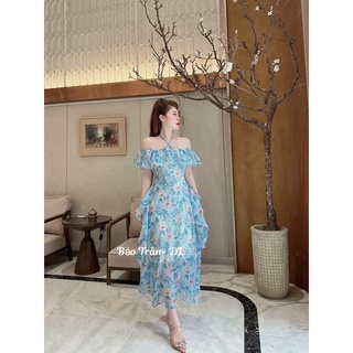 Đầm maxi trễ vai cổ yếm MINA thiết kế ,dáng dài tay ngắn,chất liệu voan tằm