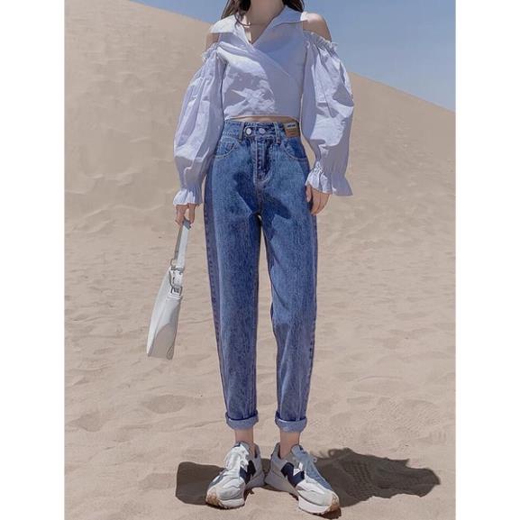 Quần jean bò baggy nữ jeans cạp cao phong cách Hàn Quốc 3 size S M L hót 2021 | BigBuy360 - bigbuy360.vn