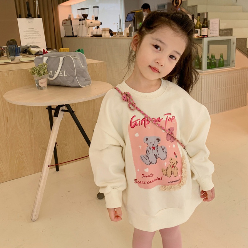 Áo Sweater Cổ Tròn Dáng Rộng In Họa Tiết Hoạt Hình Phong Cách Hàn Quốc Dễ Thương Thời Trang Mùa Thu Cho Bé Gái