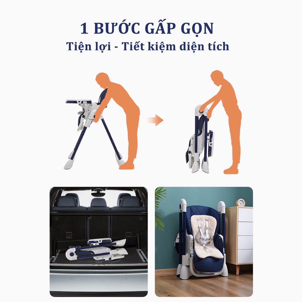 Ghế ăn dặm cho bé cao cấp V-Baby Grow 806 và GA002 - Có thể gấp gọn - Nâng hạ độ cao dễ dàng