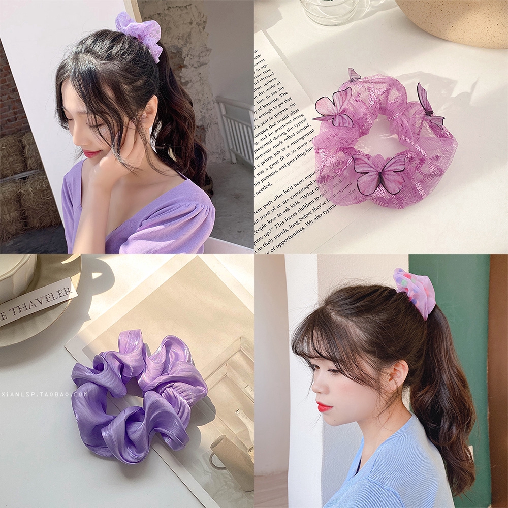 Dây buộc tóc màu tím họa tiết dễ thương hợp thời trang