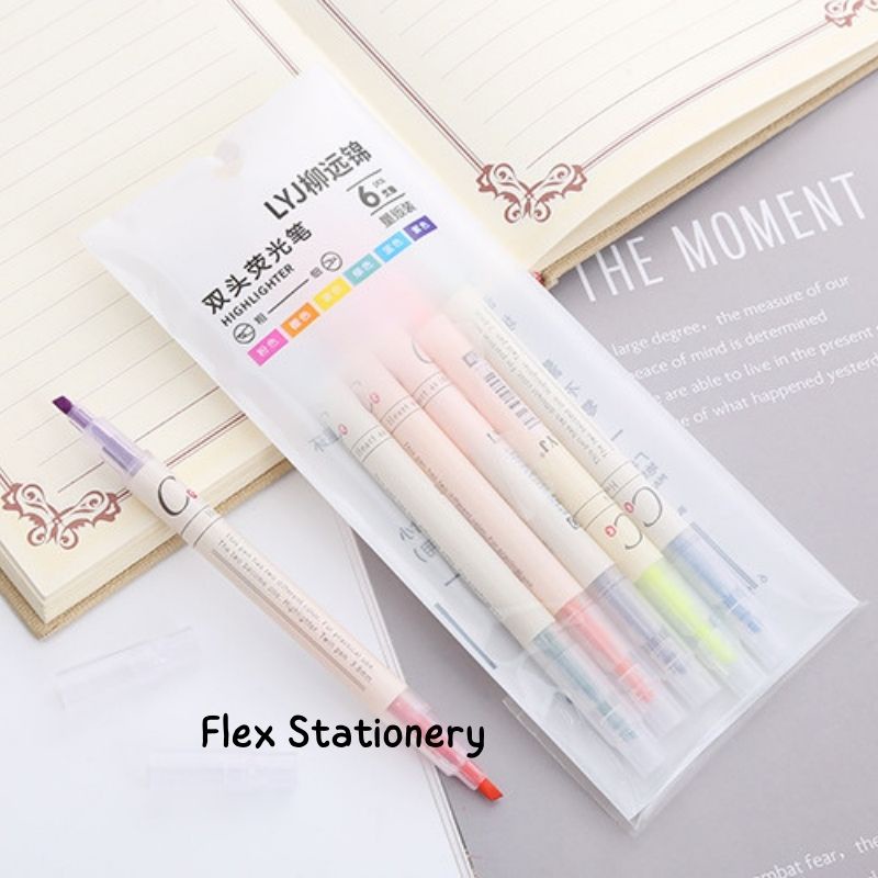 SET 6 BÚT HIGHLIGHT , BÚT DẠ 2 ĐẦU 6 MÀU, ĐÁNH DẤU DÙNG CHO HỌC SINH, SINH VIÊN