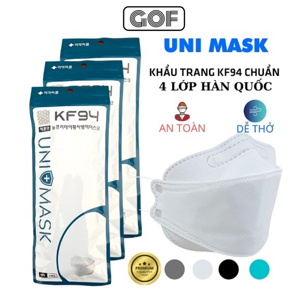 Khẩu trang 5D KF94 Hàn Quốc chính hãng Uni mask thiết kế 3d mask chống bụi mịn kháng khuẩn gói 10 cái - GoF Store