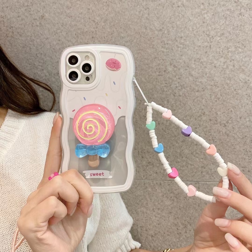 Ốp Điện Thoại Mềm Mịn Màu Kẹo Có Dây Đeo Tay Cho Iphone 13 pro max 12 pro max 11 pro max xs max xr x