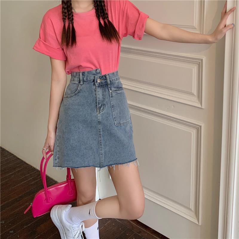 Chân váy jean Chữ A Lưng Cao Thời Trang Mùa Hè Cho Nữ