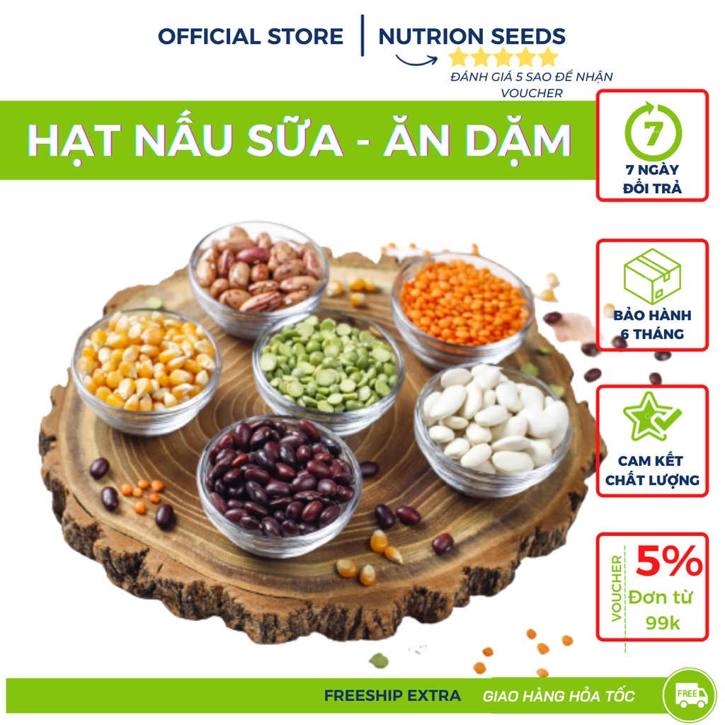 TỔNG HỢP CÁC LOẠI Hạt Hữu Cơ 100g nấu sữa hạt  - Thực Đơn Chế Biến Cho Bé Ăn Dặm 6 tháng - 1 tuổi