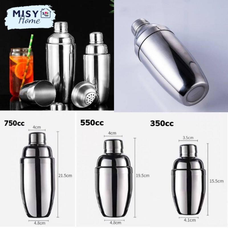 Bình lắc pha chế INOX 304 cao cấp Shaker pha chế rượu Cocktail trà sữa bột dinh dưỡng tập gym 350 550 750ml