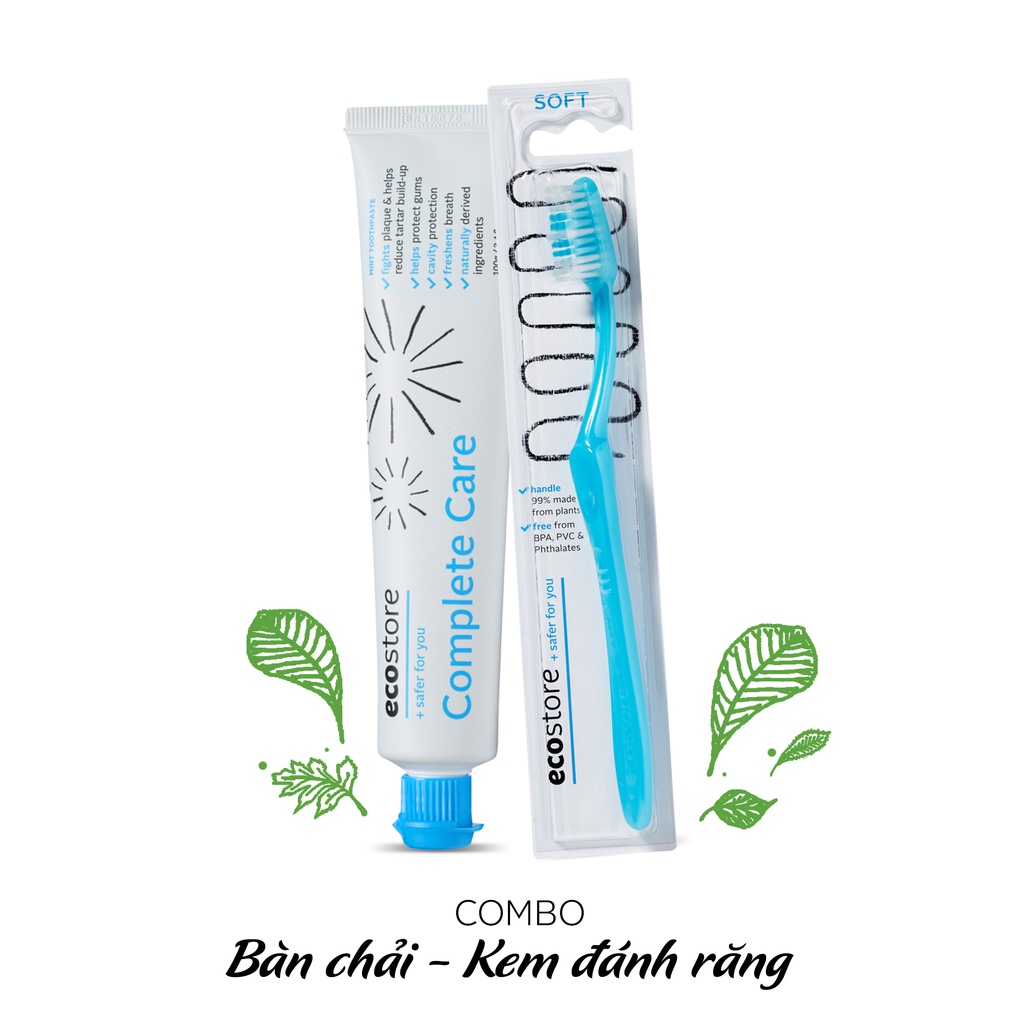 Ecostore Combo kem đánh răng toàn diện + bàn chải đánh răng gốc thực vật (nhiều lựa chọn)