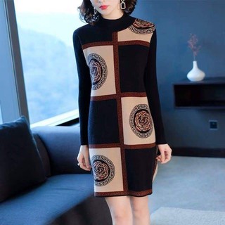 HN4331 ĐẦM LEN SUÔNG HỌA TIẾT PHỐI HOA SANG TRỌNG CÓ SIZE LỚN XXL