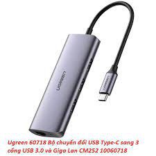 Bộ chuyển đổi USB Type C sang 3 cổng USB 3.0 và Giga Lan hỗ trợ nguồn micro usb Ugreen 60718 CM252 Hàng Chính Hãng