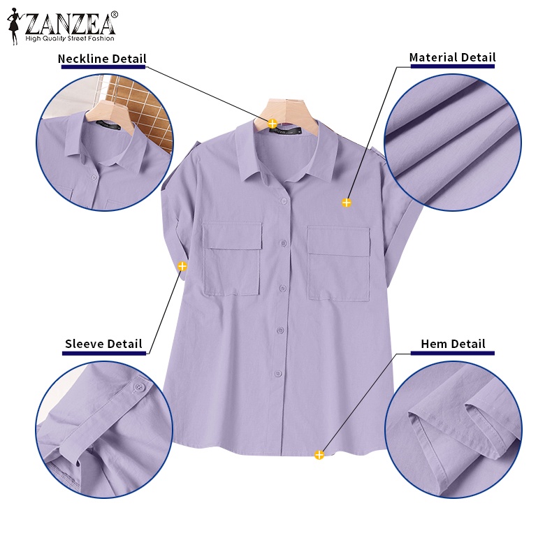 Áo Sơ Mi Cài Nút Trước Tay Dài Màu Trơn Thời Trang Cho Nữ ZANZEA