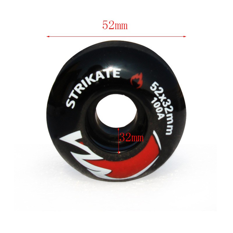 STRIKATE 4Pcs Skateboard Wheels 52X32mm PU Wheels Double Rocker Black