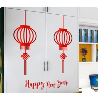 Decal trang trí Tết - Lồng đèn sắc nét (đỏ - vàng)