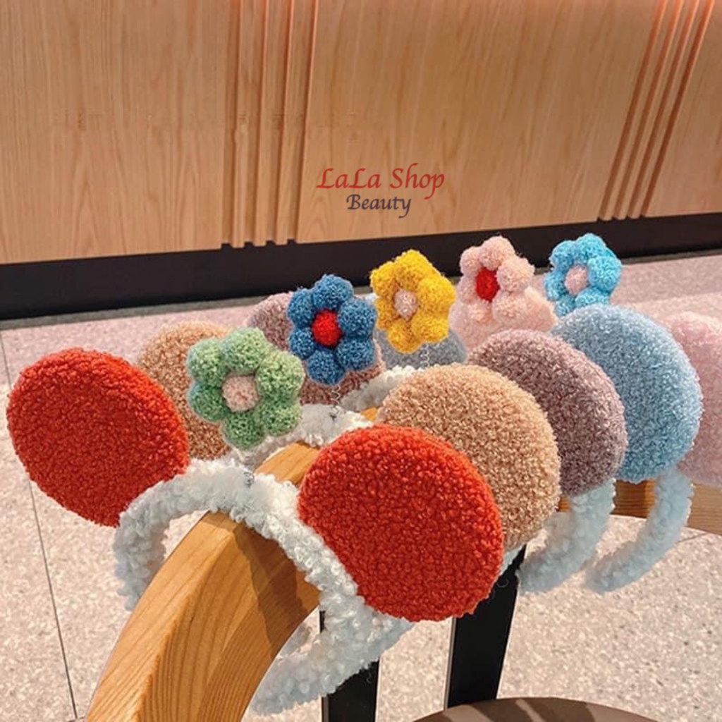 Cài Tóc Tai Mickey Phối Bông Hoa Lò Xo