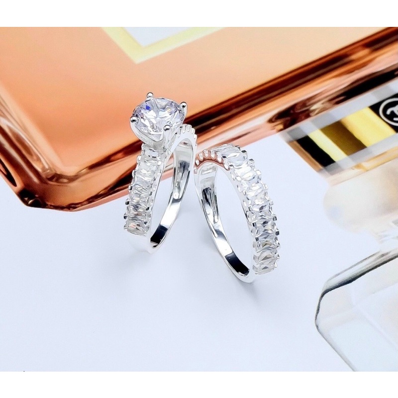 Nhẫn bạc nữ H.A.S đính đá kiểu dáng 2 in 1 hottrend đeo cặp - Nhẫn bạc thời trang