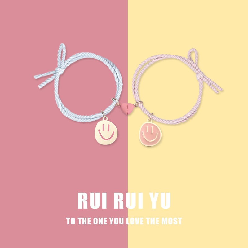 Vòng Tay Gắn Nam Châm Hình Mặt Cười Màu Xanh Dương Ngọt Ngào Và Đáng Yêu Cho Nữ / Cặp Đôi