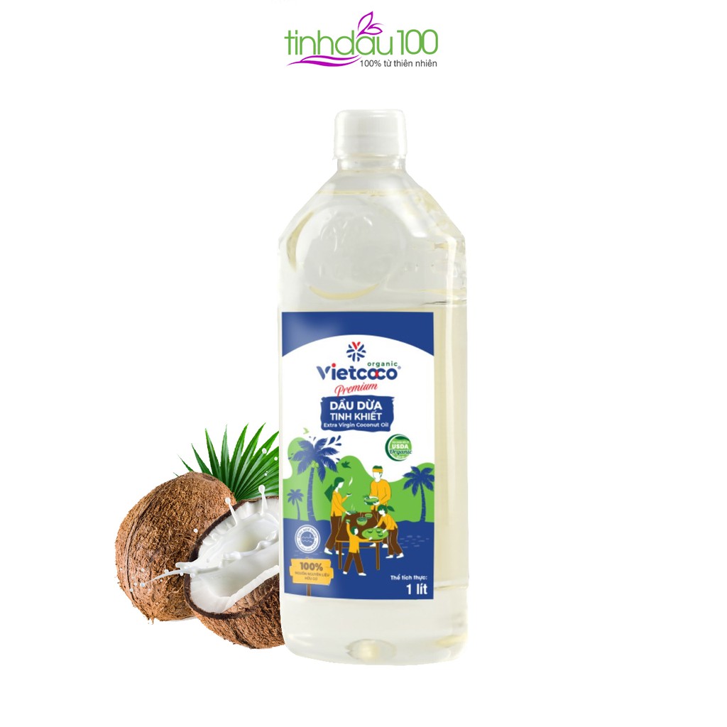 Dầu dừa nguyên chất dưỡng da, ủ tóc, chuốt dài mi, tẩy trang VietCoco 1000ml