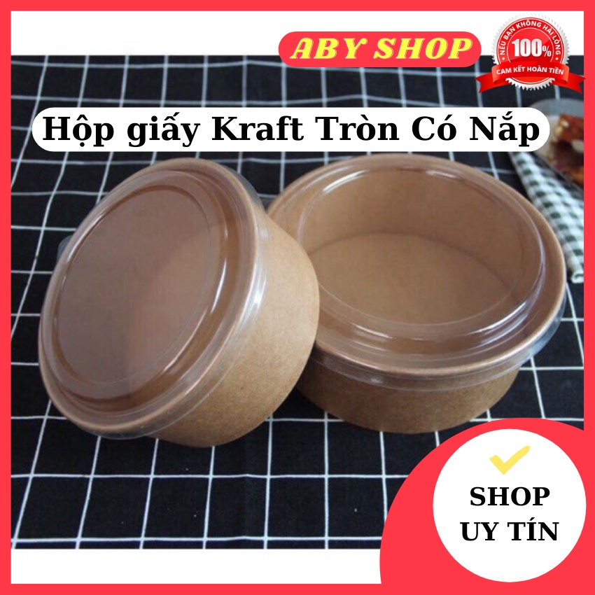 10 cái Hộp Giấy Kraft Tròn 750ml⚡ HÀNG CAO CẤP ⚡ hộp nhựa tròn nắp Pet nhỏ gọn xinh xắn