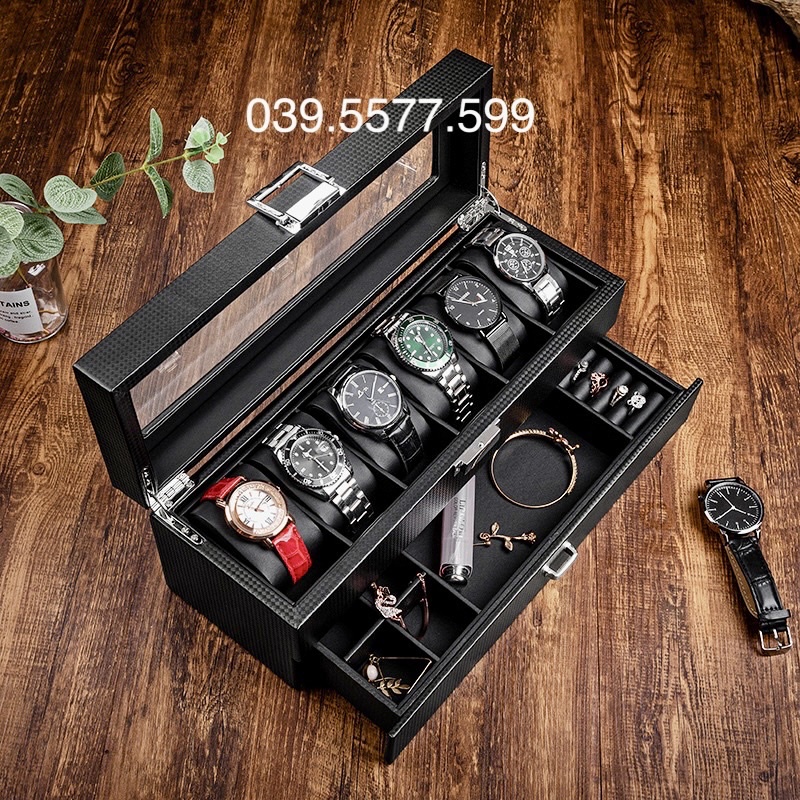 Hộp đựng đồng hồ, trang sức 2 tầng cao cấp