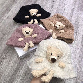 Mũ bucket lông hình gấu siêu cute