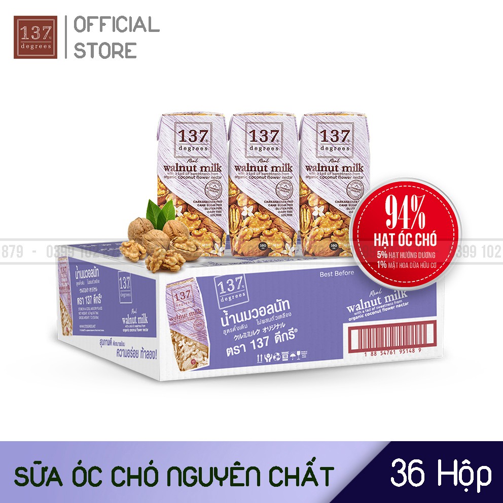 Thùng Sữa Hạt Nguyên Chất 137 Degrees Thái Lan - 36 hộp 180ml