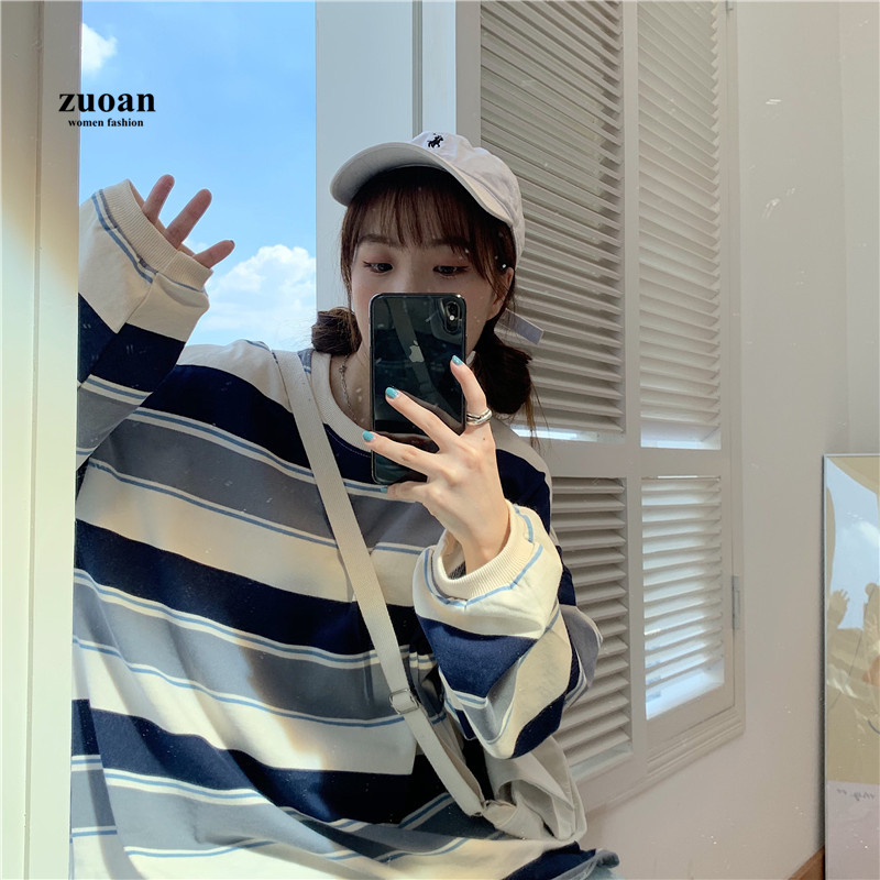 [ Mã 12FASHIONSALE1 giảm 10K đơn 50K ] Áo Sweater Kẻ Sọc Ngang Nhiều Màu Phong Cách Hàn Quốc Xinh Xắn Cho Nữ