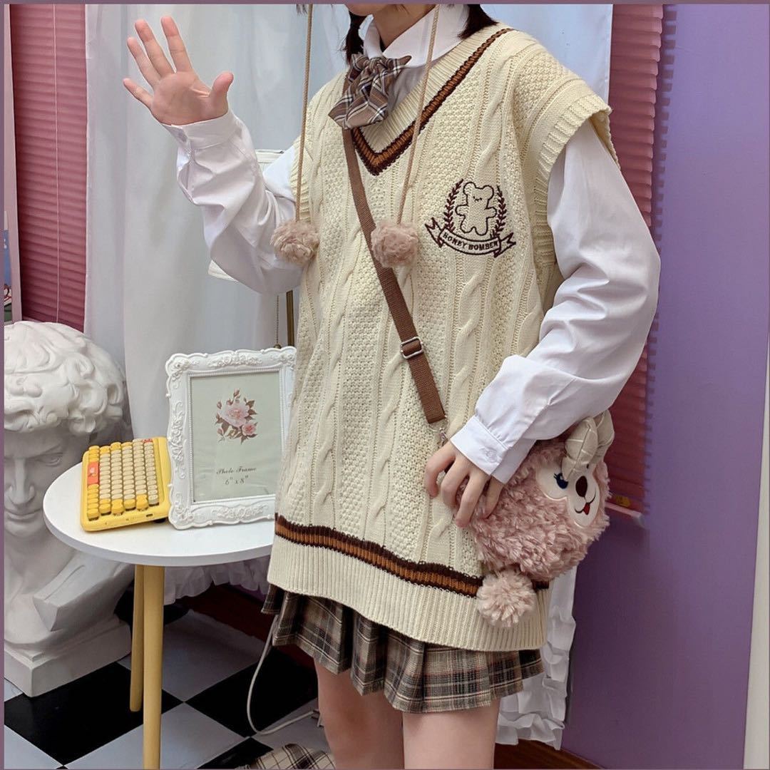 Áo Gile dáng rộng không tay cổ chữ V phong cách sinh viên Hàn Quốc dành cho nữ